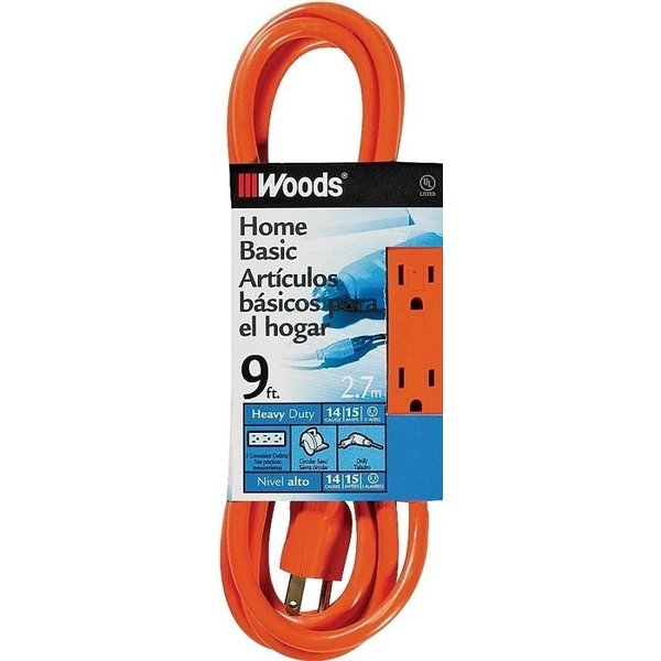 Cci 0 Extension Cord, 14 AWG Cable, 9 ft L, 15 A, Orange 872